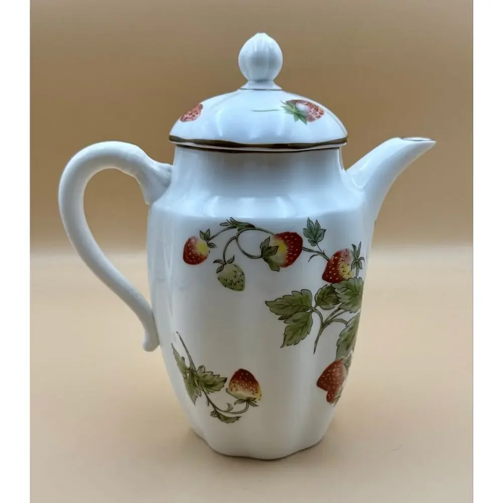 Coalport Strawberry Coffee Pot w/ Lid Bone China England Vintage 8” Mint